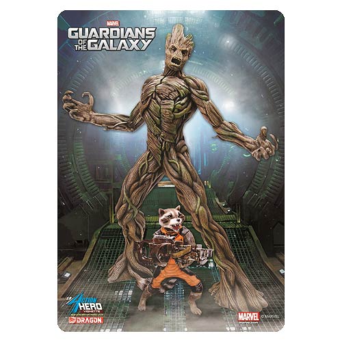 Guardians of the Galaxy Groot with Rocket Racoon Action Hero Vignette Model Kit
